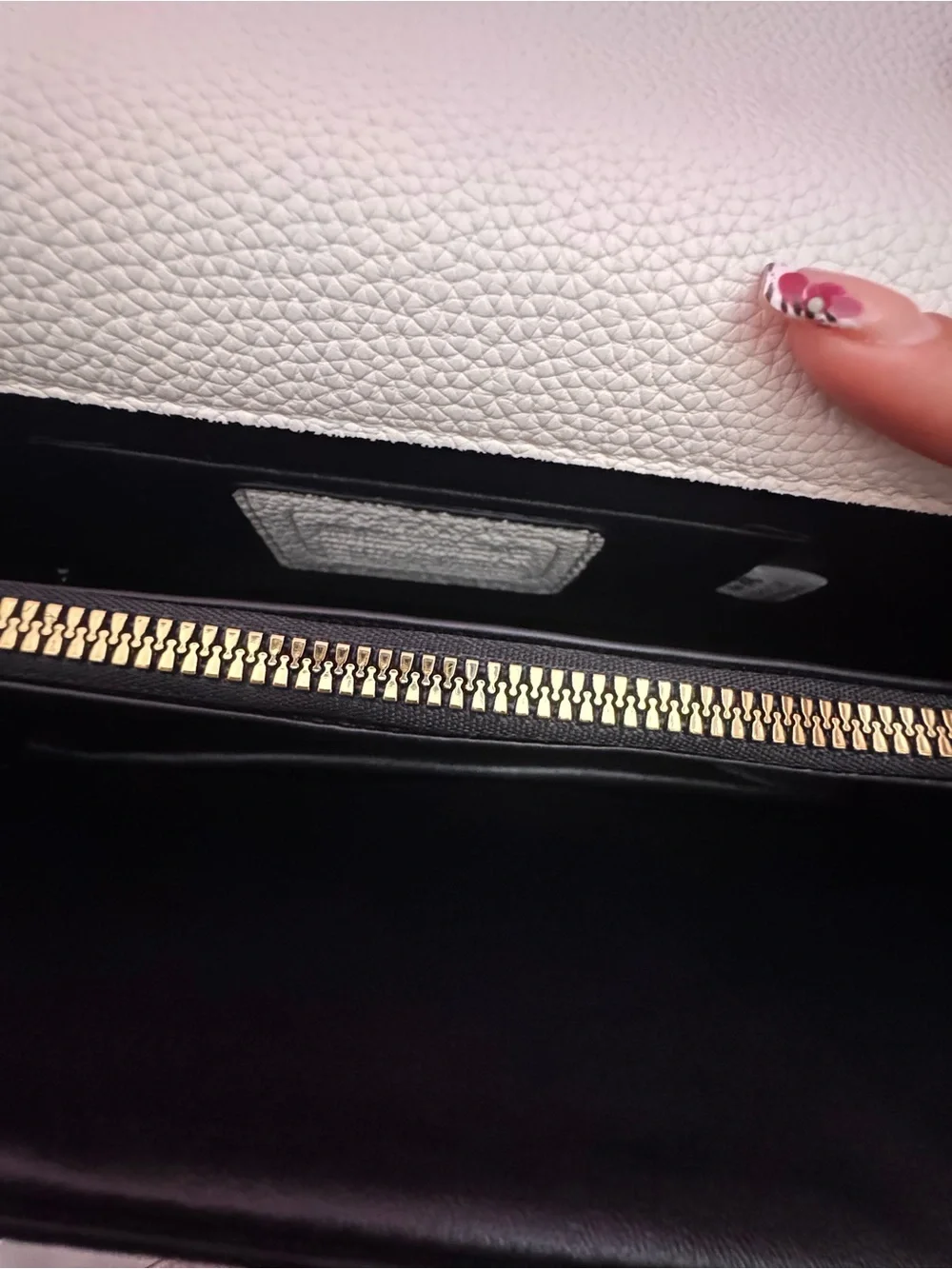White Leather Clutch with Gold C Accent